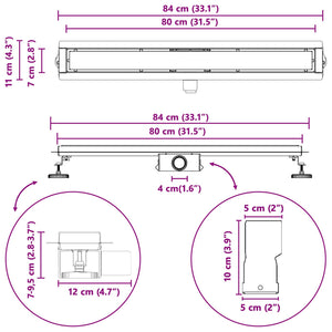 2-in-1 Duschablauf Silber 80cm Edelstahl