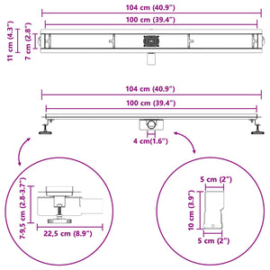 2-in-1 Duschablauf Silber 100cm Edelstahl