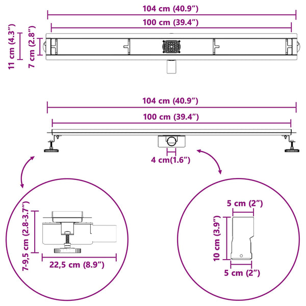 2-in-1 Duschablauf Silber 100cm Edelstahl