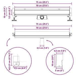 Wandmontierter Duschablauf Silber 70cm