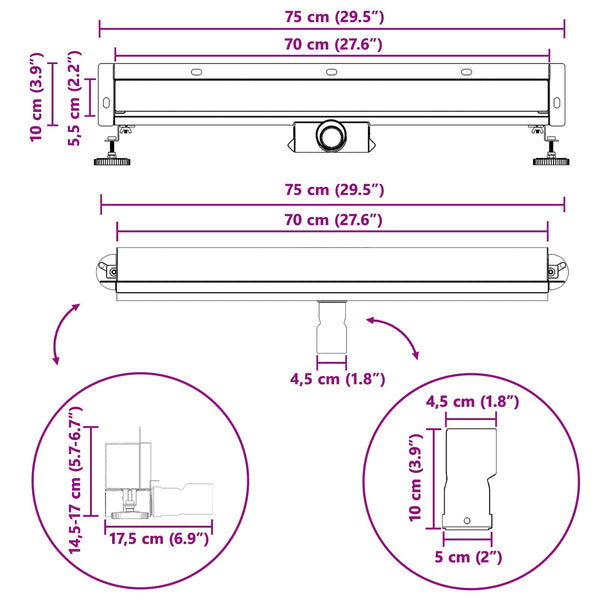 Wandmontierter Duschablauf Silber 70cm