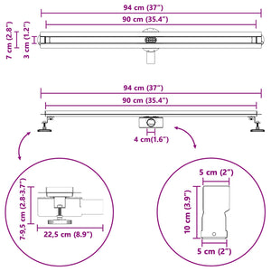 360° Duschablauf Silber 90cm Edelstahl