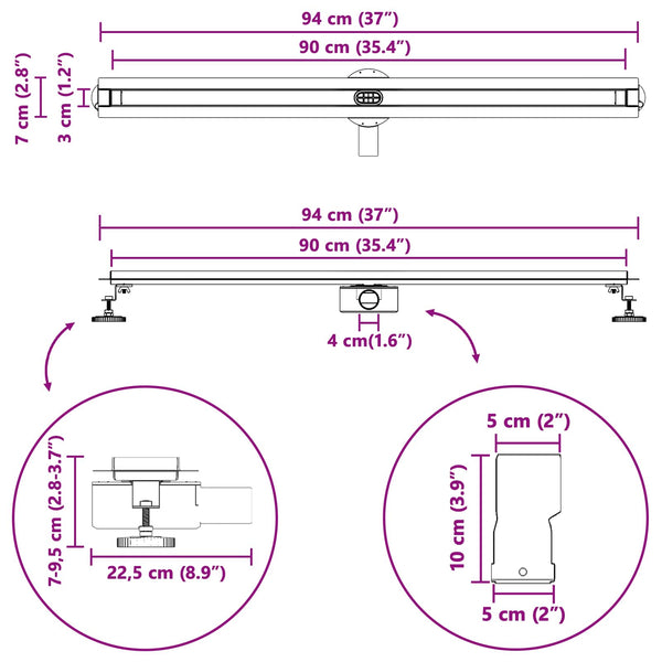 360° Duschablauf Silber 90cm Edelstahl