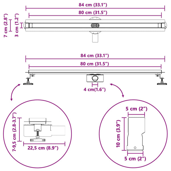 360° Duschablauf Silber Edelstahl 80 cm
