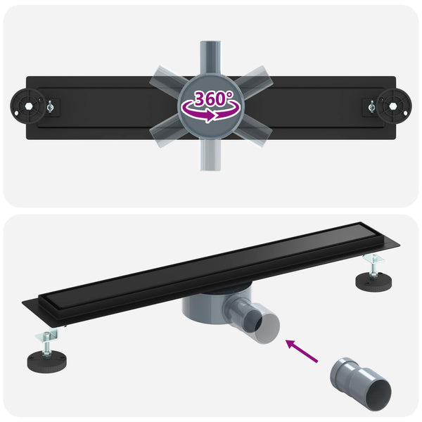Schwarzer Duschablauf 2-in-1 Edelstahl 60cm
