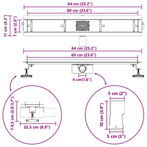 Schwarzer Duschablauf 2-in-1 Edelstahl 60cm