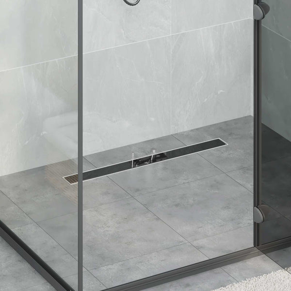 Schwarzer Duschablauf mit Glasabdeckung 80cm