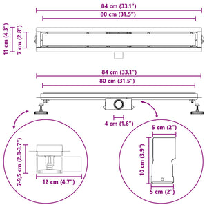 Schwarzer Duschablauf mit Glasabdeckung 80cm