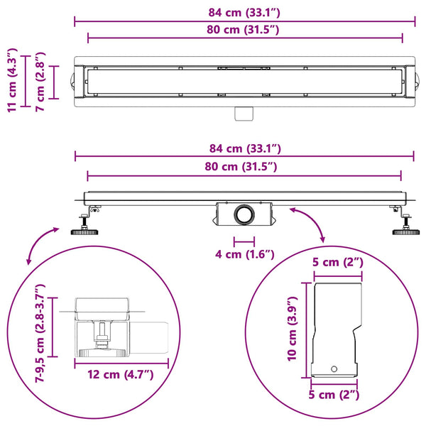 Schwarzer Duschablauf mit Glasabdeckung 80cm