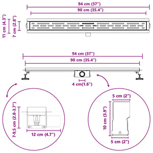 Edelstahl Duschablauf Silber Liniendesign 90cm