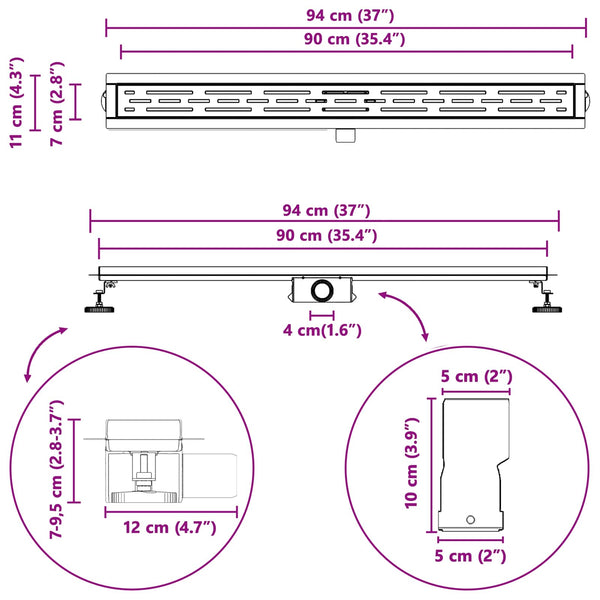 Edelstahl Duschablauf Silber Liniendesign 90cm