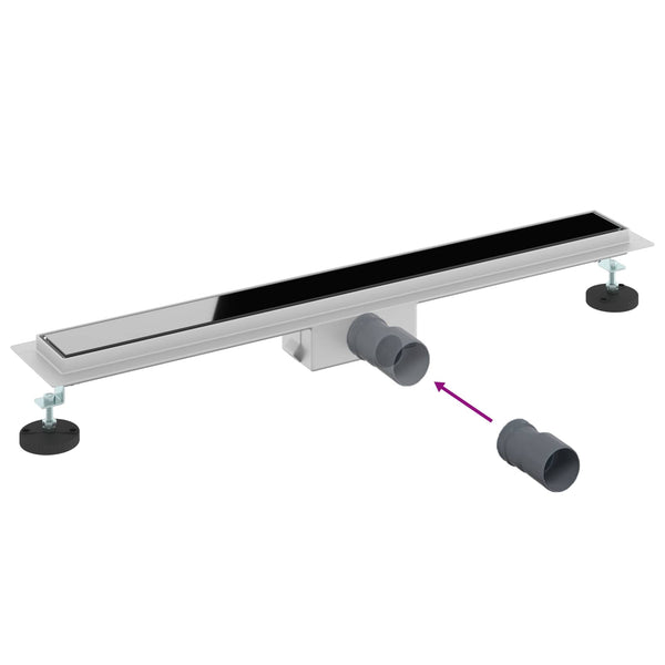 Schwarzer Duschablauf mit Glasabdeckung 70cm