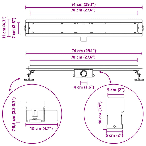 Schwarzer Duschablauf mit Glasabdeckung 70cm