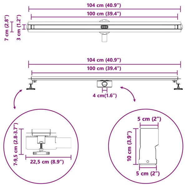 360° Duschablauf Silber 100cm Edelstahl