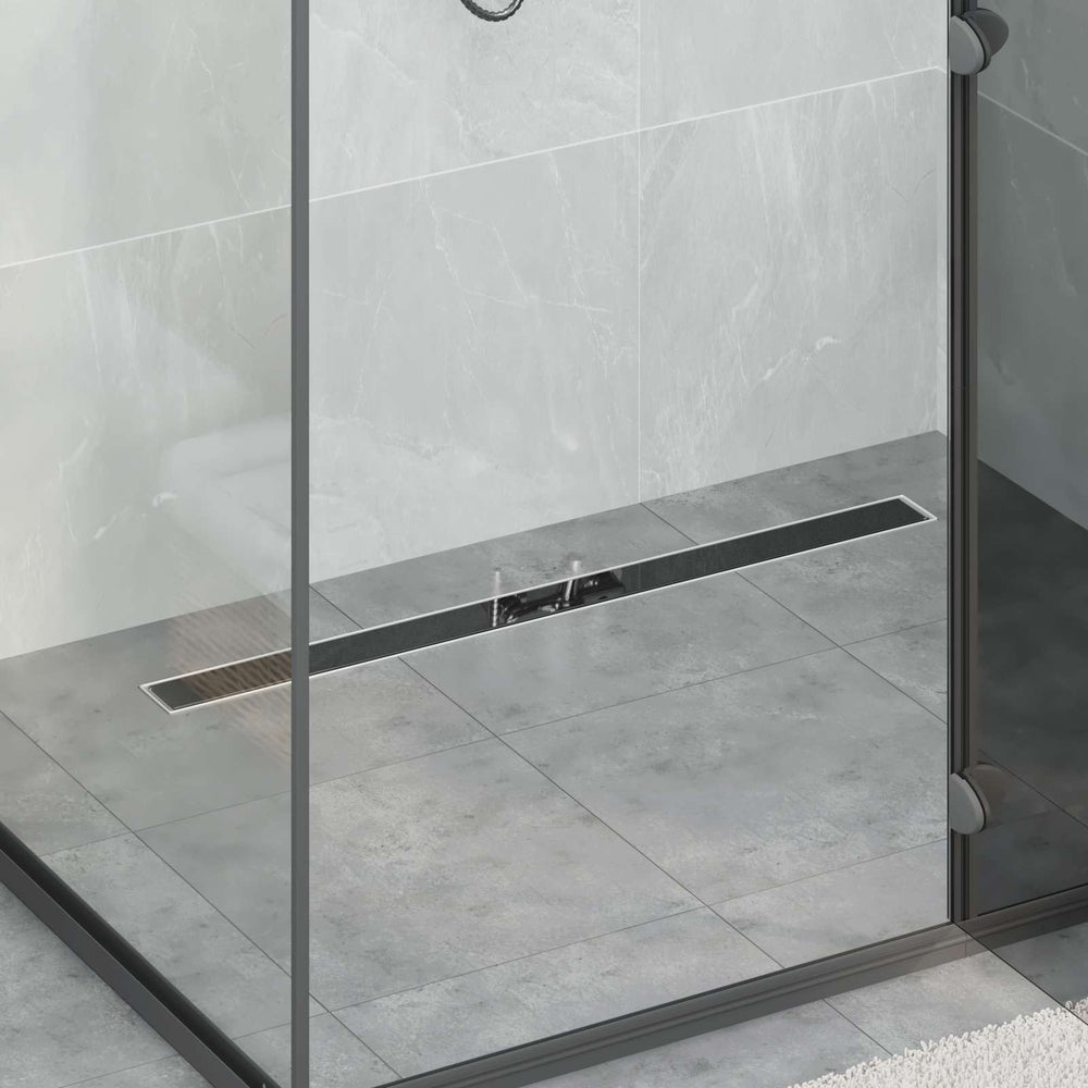 Schwarzer Duschablauf mit Glasabdeckung 100 cm