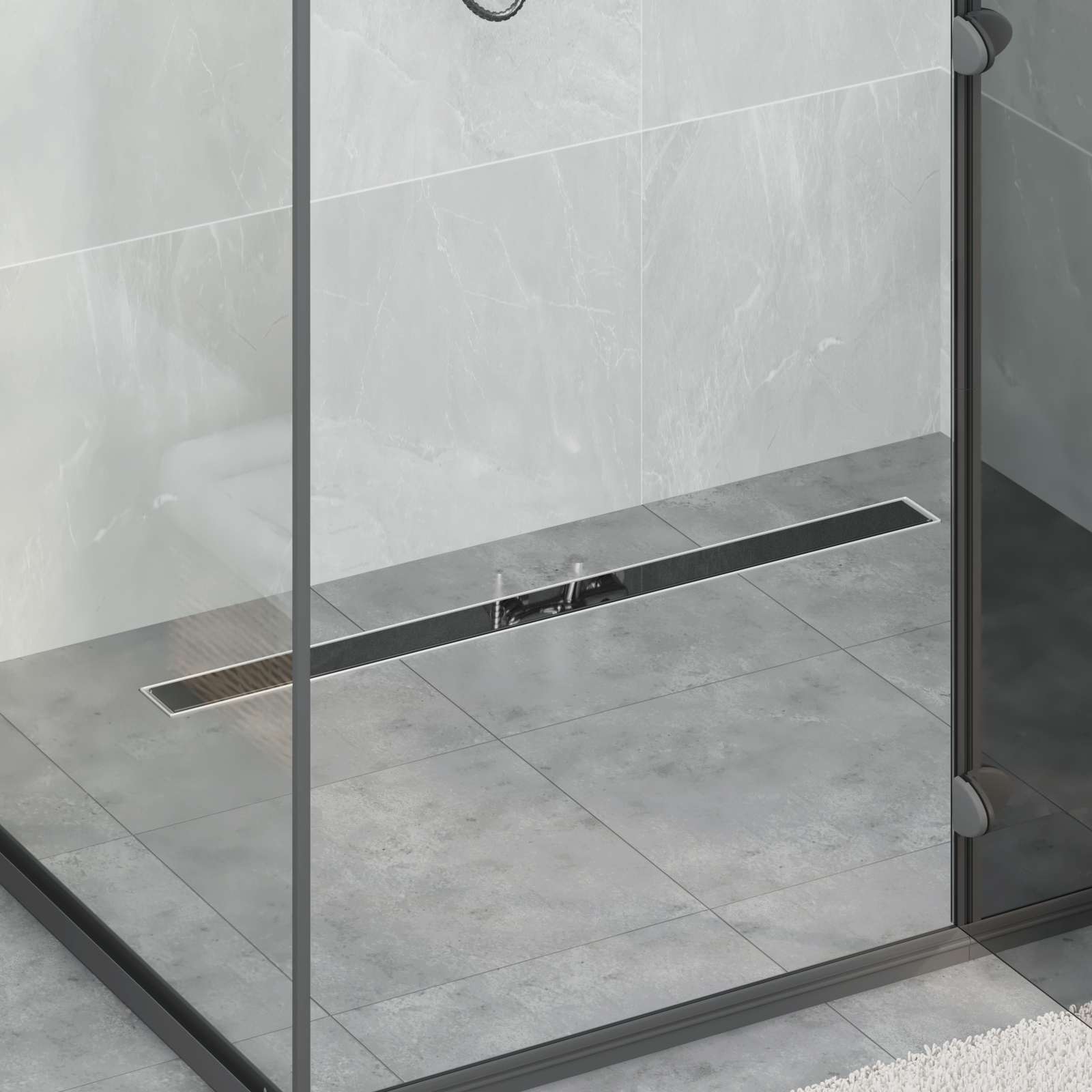 Schwarzer Duschablauf mit Glasabdeckung 100 cm