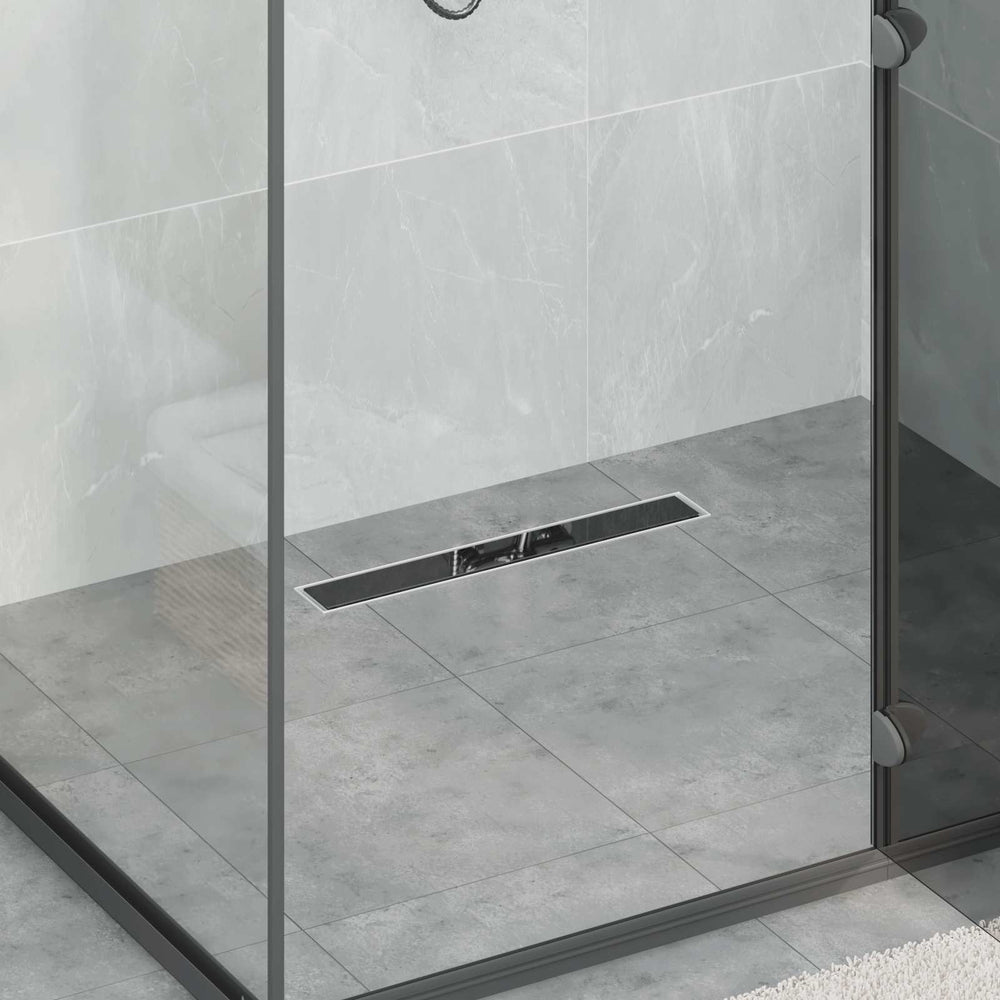 Schwarzer Duschablauf mit Glasabdeckung 50cm