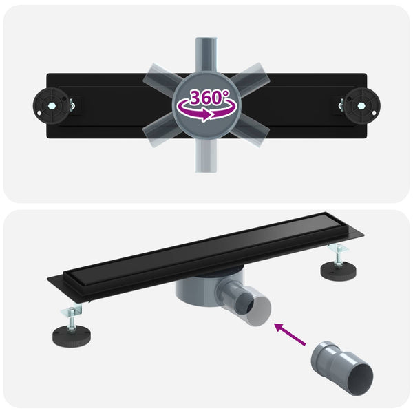 Schwarzer Duschablauf 2-in-1 Edelstahl 50cm
