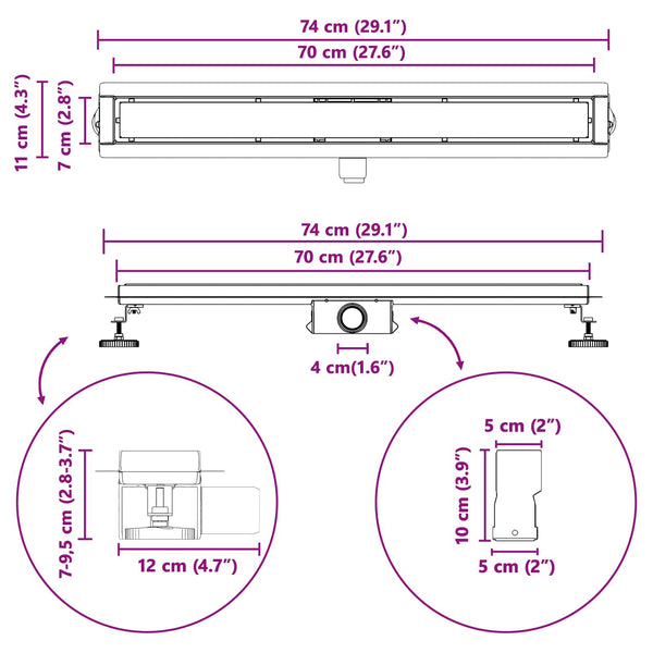 2-in-1 Duschablauf Silber 70 cm