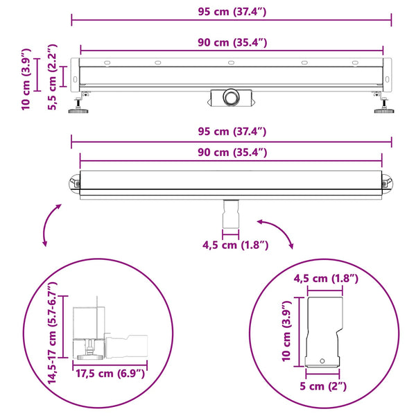 Wandmontierter Duschablauf Silber 90 cm