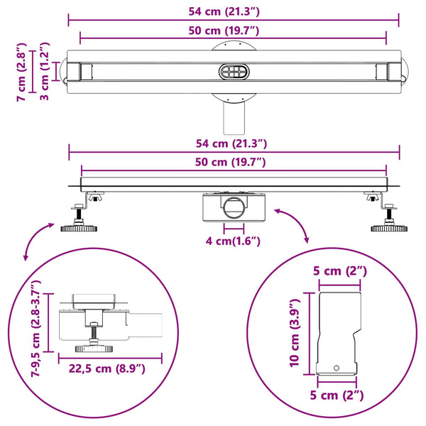 360° Duschablauf Silber Edelstahl 50cm