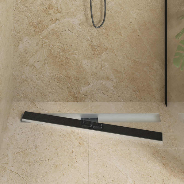 Schwarzer Duschablauf mit Glasabdeckung 90cm