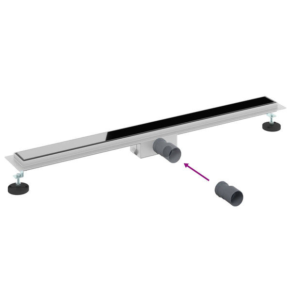 Schwarzer Duschablauf mit Glasabdeckung 90cm