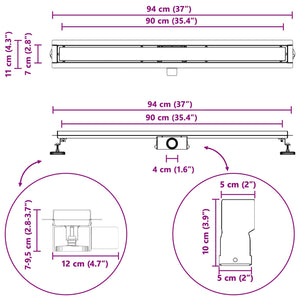 Schwarzer Duschablauf mit Glasabdeckung 90cm