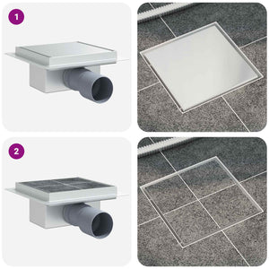 2-in-1 Duschablauf Silber 15x15cm Edelstahl