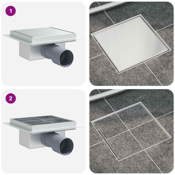 2-in-1 Duschablauf Silber 15x15cm Edelstahl