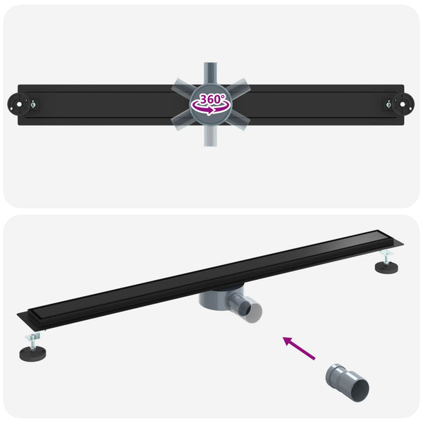 Schwarzer 2-in-1 Duschablauf mit Siphon, 100 cm