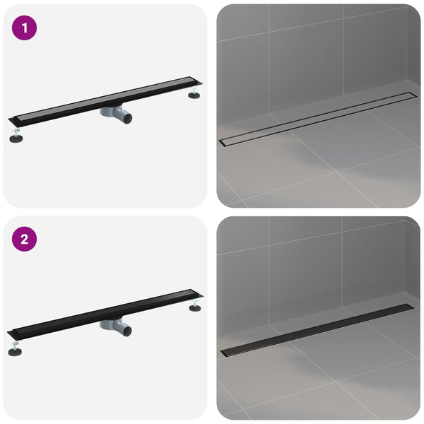 Schwarzer 2-in-1 Duschablauf mit Siphon, 100 cm