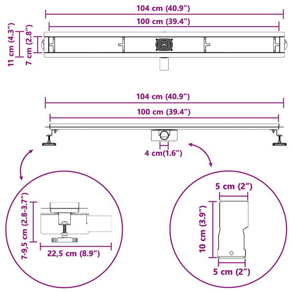 Schwarzer 2-in-1 Duschablauf mit Siphon, 100 cm