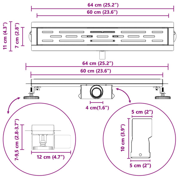 Duschablauf Silber Liniendesign 60cm Edelstahl