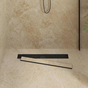 Schwarzer Duschablauf 70 cm mit Siphon