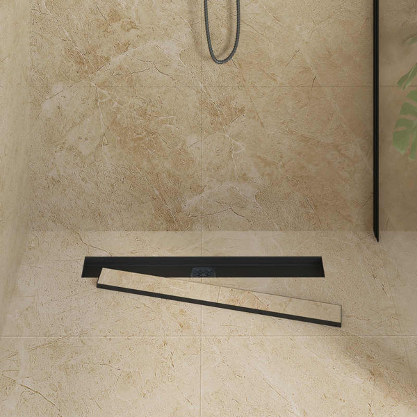 Schwarzer Duschablauf 70 cm mit Siphon