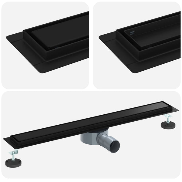 Schwarzer Duschablauf 70 cm mit Siphon