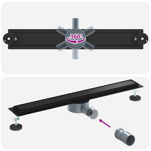 Schwarzer Duschablauf 70 cm mit Siphon