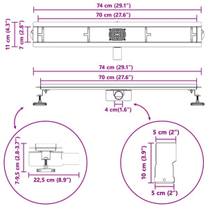 Schwarzer Duschablauf 70 cm mit Siphon
