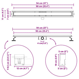 2-in-1 Duschablauf Silber 90cm Edelstahl