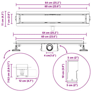 2-in-1 Duschablauf Silber 60cm Edelstahl