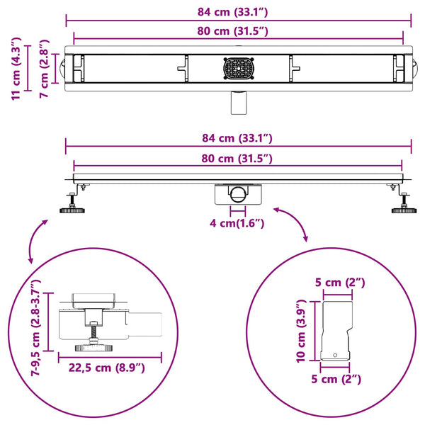 2-in-1 Duschablauf Silber Edelstahl 80cm