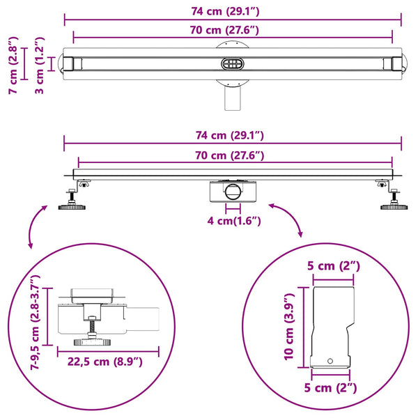 360° Duschablauf Silber 70cm Edelstahl