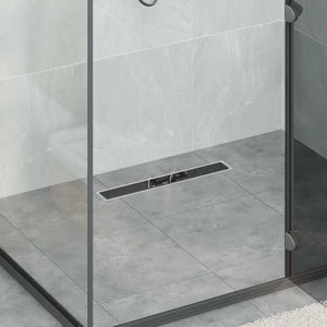 Schwarzer Duschablauf mit Glasabdeckung 60 cm