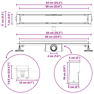 Schwarzer Duschablauf mit Glasabdeckung 60 cm