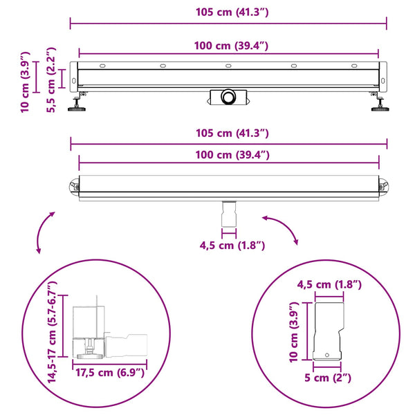 Wandmontierter Duschablauf Silber 100cm