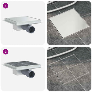 2-in-1 Duschablauf Silber Edelstahl 20x20cm