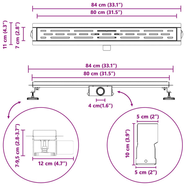 Duschablauf Silber Liniendesign 80 cm