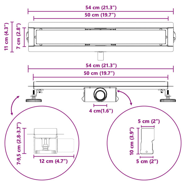 2-in-1 Duschablauf Silber 50cm Edelstahl