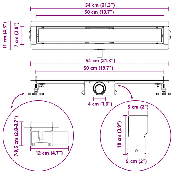 Schwarzer 2-in-1 Duschablauf 50cm Edelstahl